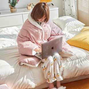 可穿式懒人披风秋冬保暖斗篷式毛毯多公室午睡毯子羊羔绒沙发毯子