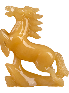 天然米黄玉石马玉雕工艺品玉器原石雕刻玄关电视柜办公室装饰摆件