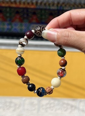 普陀山天然多宝菩提五行手串金木水火土香灰琉璃手链平安守护