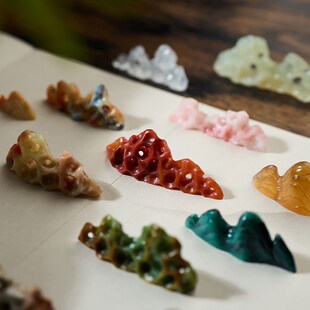 张小凤 仿太湖石笔山笔搁书法毛笔架托天然山形玉石笔托搁笔架笔