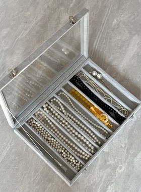 灰色玻璃盖大号丝绒珠宝首饰盒手镯眼镜箱戒指耳钉耳坠手链项链盒