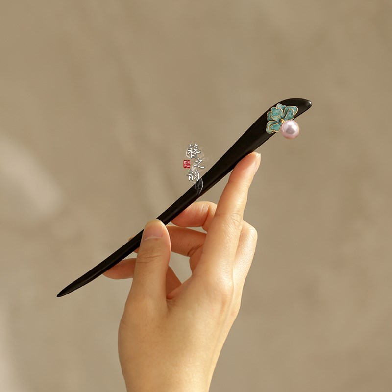 簪之韵【景泰蝶兰】景泰蓝黑檀木发簪子古风盘发蝴蝶兰古典新中式