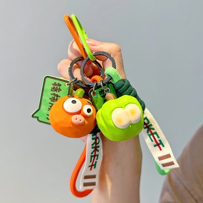 木雕风柿子钥匙扣诸事顺利创意个性文字钥匙挂件精致情侣包包挂饰