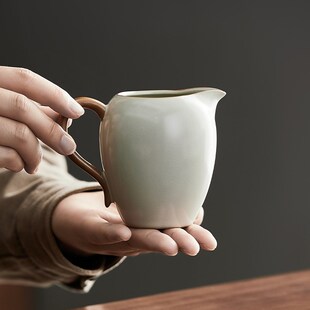 茶海耐热公杯简约功夫茶具配件 文白汝窑公道杯家用陶瓷分茶器日式