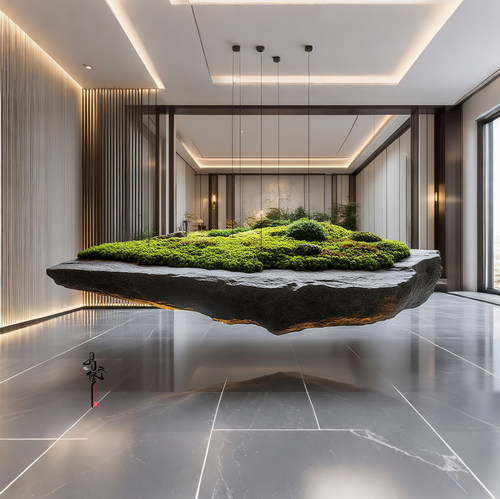 品修新中式悬浮瀑布景观装置造景