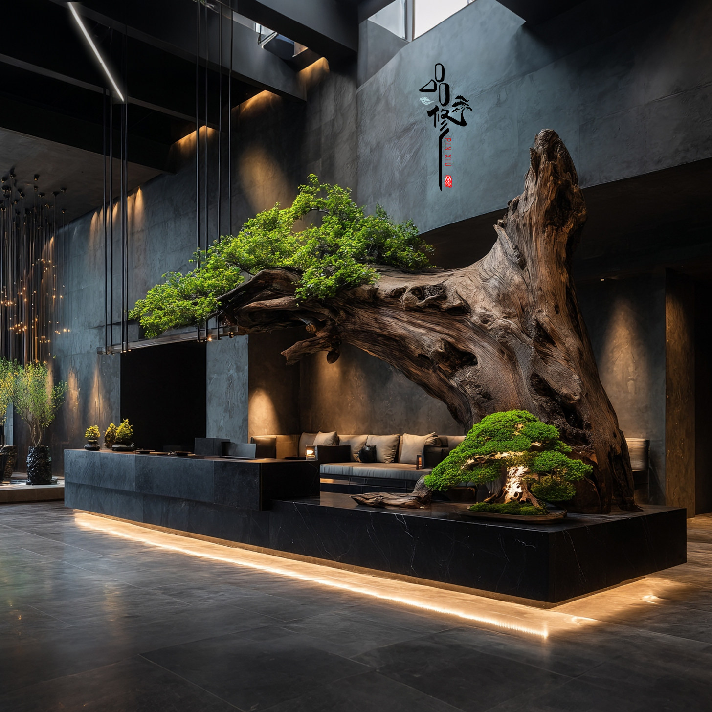 品修枯木轻奢室内景观装置天然树根盆景永生绿植艺术摆件设计师款