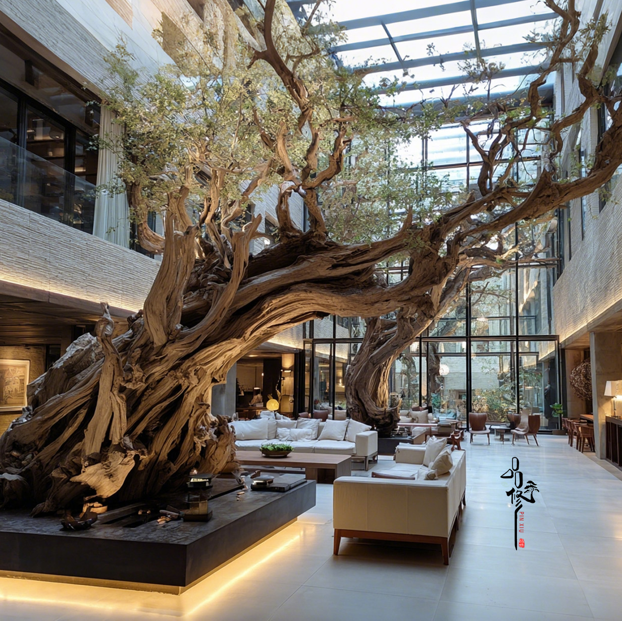 品修禅意枯树巨木年轮景观装置酒店会所室内装饰摆件生态艺术定制