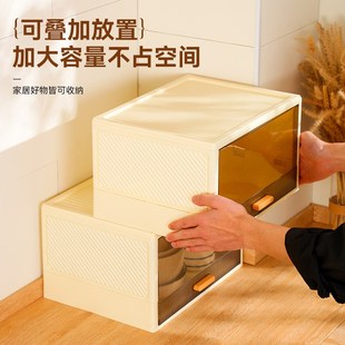加厚透明收纳柜厨房调料多功能翻盖置物架家用客厅零食玩具储物柜