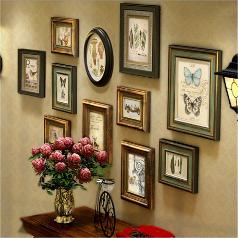 复古美式照片墙欧式相框墙组合装饰挂墙相片墙客厅餐厅背景墙实木