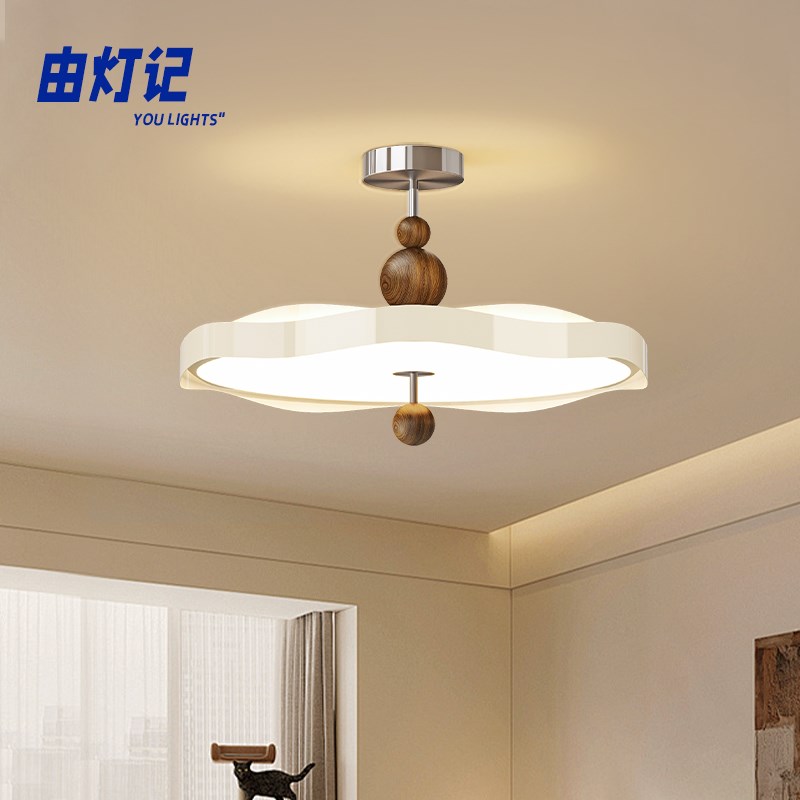 由灯记中古风卧室吸顶灯木纹法式复古侘寂风简约书房灯卧室护眼灯