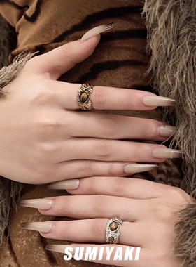 SUMIYAKI 复古雅丹风虎眼石戒指女开口戒小众指环