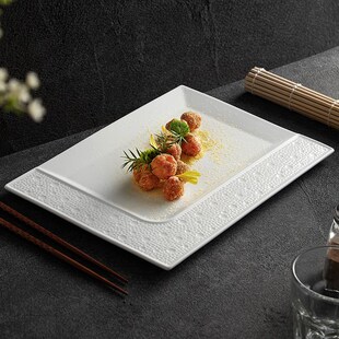 白色装菜盘酒店专用盘子凉菜冷菜盘高档特色餐具长方形商用大盘子