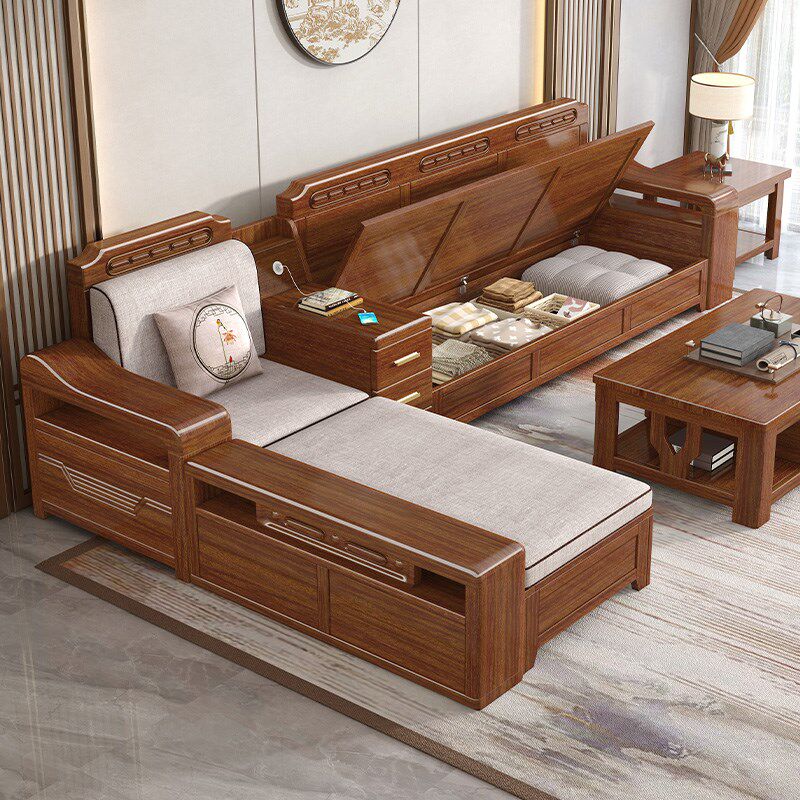 政府补贴胡桃木实木木质沙发客厅2025新款直排新中式两用储物沙发