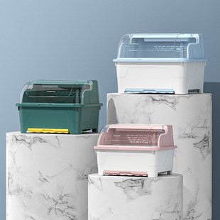 厨房碗柜家用碗筷收纳盒带盖密封放碗盘餐具沥水碗碟塑料置物架