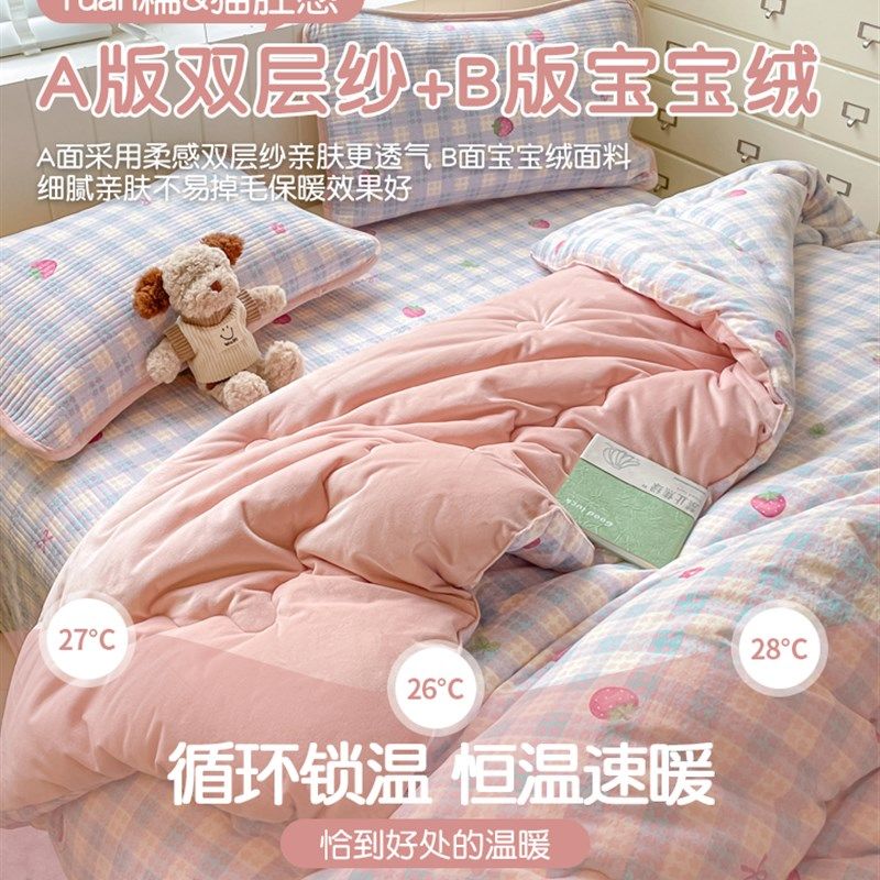 秋冬季双层纱宝宝绒被子冬被加厚加绒保暖被芯春秋被单人床盖套件,床上用品,化纤被,淘宝优惠券,粉丝福利购,淘宝优惠卷