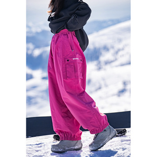 AWKA滑雪裤女款2023新款单板美式防水宽松滑雪服裤子冬束口裤