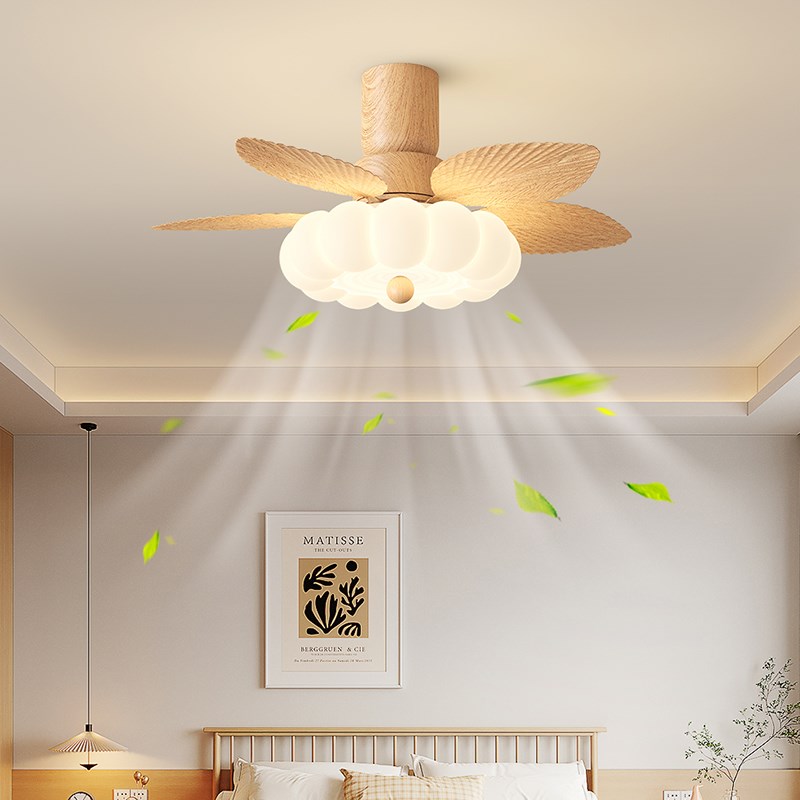 日式原木风卧室风扇灯2025新款全光谱护眼餐厅风扇灯中山灯具