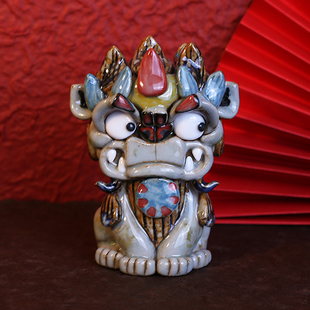 陶瓷狮子摆件一对镇宅神兽茶宠客厅中式禅意茶道结婚礼物送新人