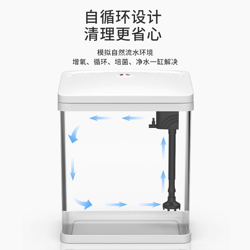 鱼缸家用客厅过滤制氧一体式桌面缸小型带盖子透明造景生态观赏鱼