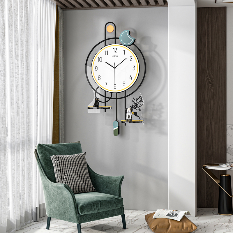 钟表挂钟客厅2023新款创意大气家用墙上时钟网红现代简约石英钟灯