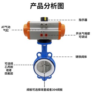D671X 气动蝶阀切断阀对夹法兰球墨304板乙丙四氟胶AT头DN5080