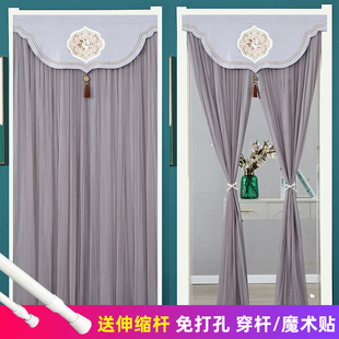 门l帘布艺中国风纱帘卧室蕾丝隔断风水挡帘挂式 免打孔防蚊夏季 双