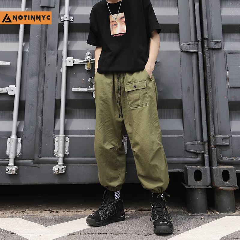 A神不在紐約 NEW*START 立體剪裁工裝抽繩束腳褲男女寬松休閑布褲