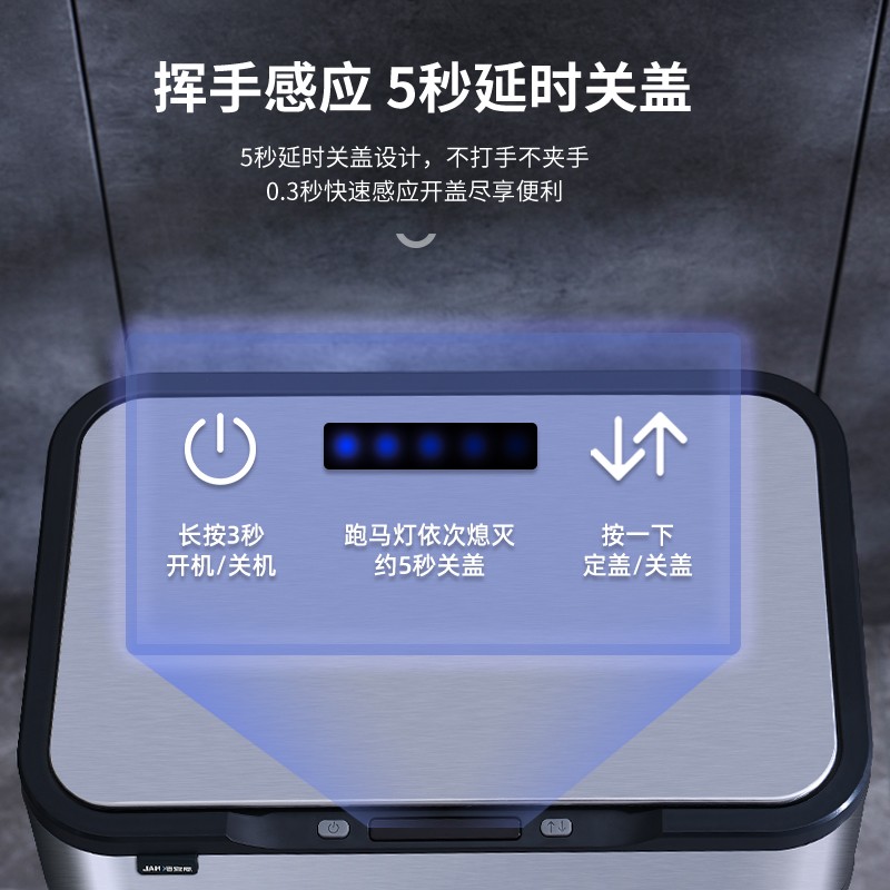 智能感应分类垃圾桶家用厨房客厅办公室不锈钢高脚带X盖轻奢大容