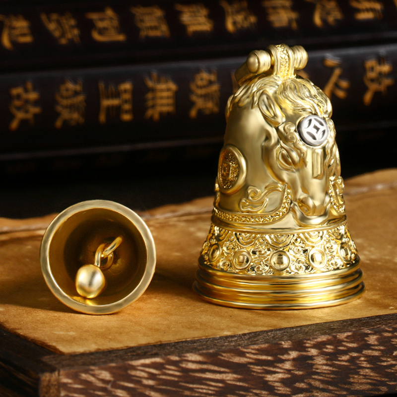 中国风复古纯黄铜铃铛马上有钱小汽车钥匙扣挂件男创意后视镜挂饰