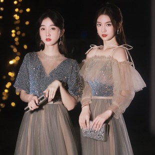 伴娘服女2024新款秋冬显瘦晚礼服小众高级感姐妹服伴娘团裙小个子