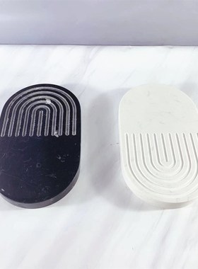北欧黑白大理石托盘样板房装饰客厅茶几桌面收纳几何条纹托盘