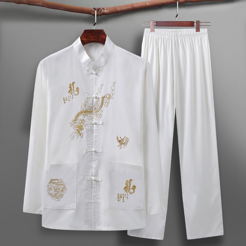 唐装男薄款长袖套装中老年爸爸中式衬衫老人衣服中国风爷爷夏装