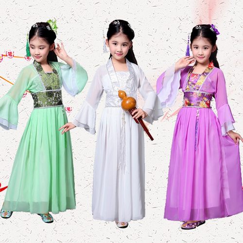 儿童古装七仙女公主裙古筝表演服古代唐装汉服贵妃服装小女孩古装