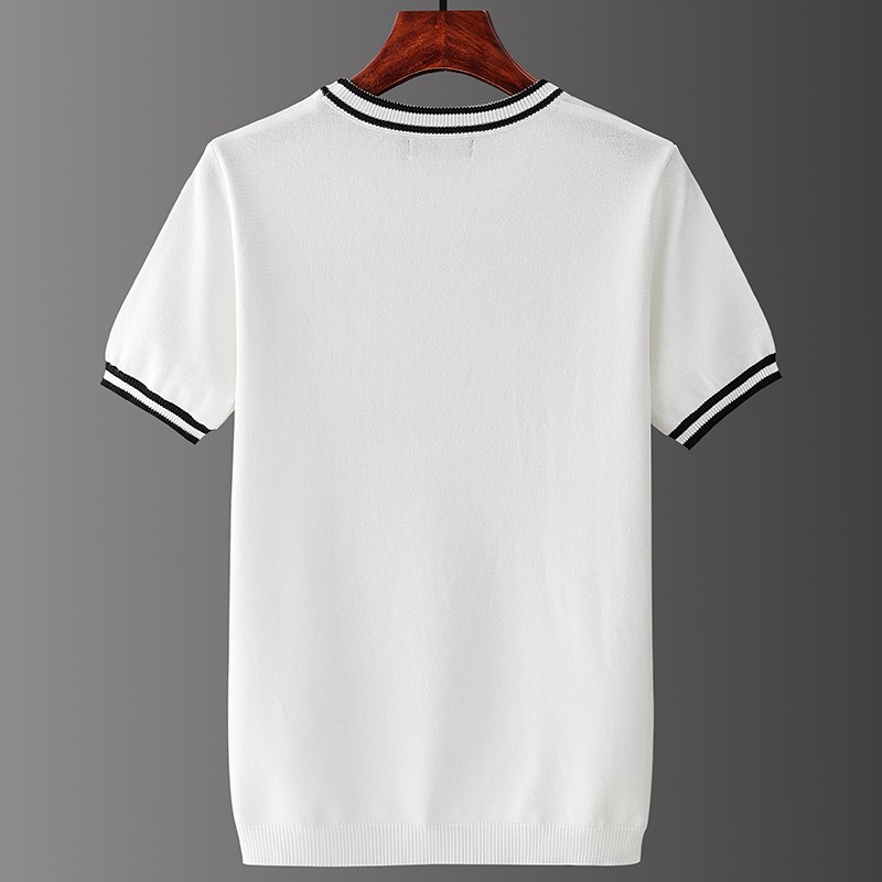 男士短袖大码毛衣秋冬2024年新款洋气加厚针织衫高端打底拼色上衣