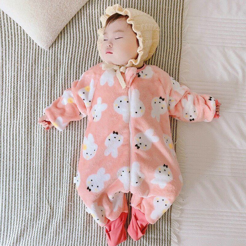 婴儿珊瑚绒睡衣冬季加绒加厚儿童家居服法兰绒宝宝睡袋连体爬服