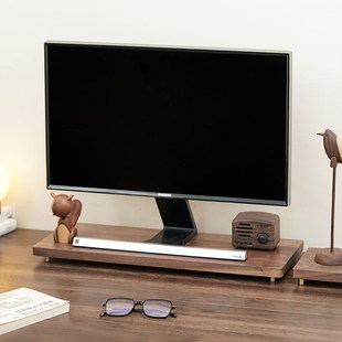 黑胡桃木置物架台式电脑桌面显示器增高架实木收纳手办摆件底座