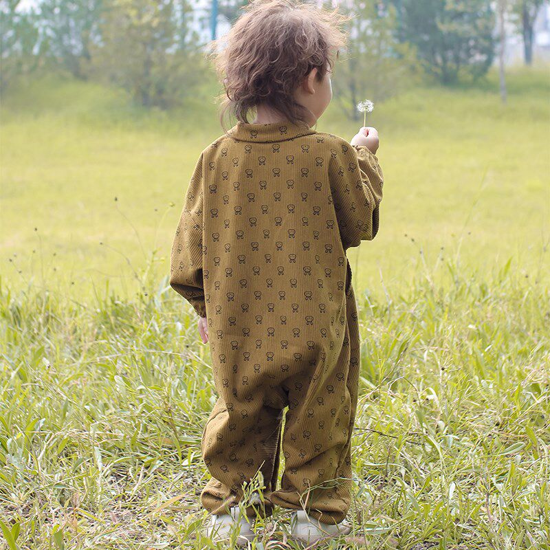 宝宝爬爬服灯芯绒户外防脏儿童全身连体罩衣春秋冬婴儿爬行服外出