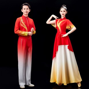 新款大合唱服演出服女长裙成人合唱团中老年舞台服装诗歌朗诵礼服