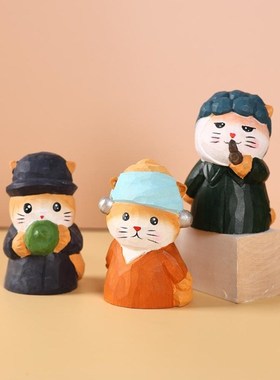 手工珍珠耳环猫木雕摆件大艺术家系列木制工艺品桌面装饰创意礼品