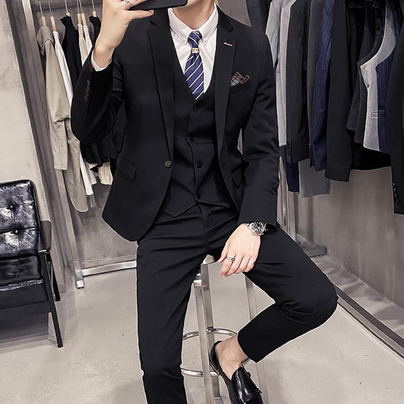 男士休闲西服套装青年韩版修身小西装三件套商务正装结婚伴郎礼服
