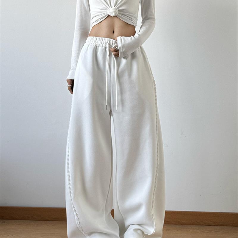 正货蕾丝边白色运动裤女秋秋2025新款休闲甜美酷辣直筒美式阔腿卫