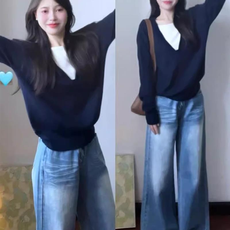 正货假两件针织衫上衣女2025新款爆款早初秋季chic韩系穿搭学院风