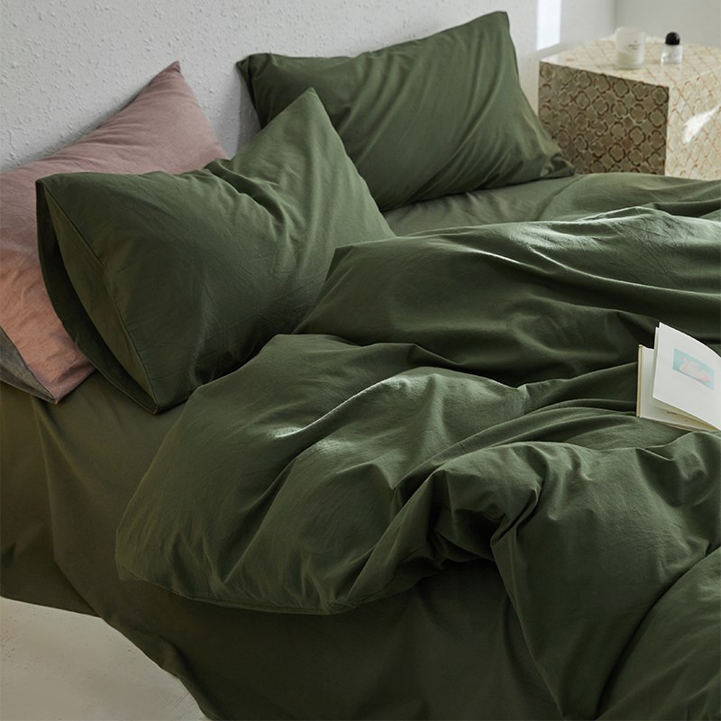 北欧全棉双拼水洗棉四件套 色织纯棉被套床笠款床单床上用品4件套