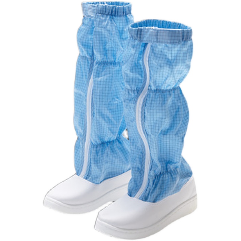 PU皮革面0.5网格布筒防静电工作鞋 高筒靴净化车间软底无尘鞋长筒