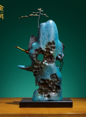 《松鹤延年》仙鹤铜摆件中式家居客厅玄关酒柜软装品老人贺寿礼品