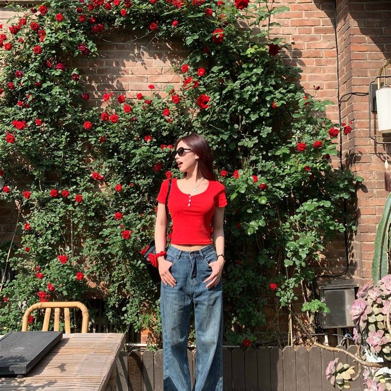 Bowoo 夏季梨形神裤2024新款牛仔裤女毛边复古蓝直筒宽松休闲裤子,女装/女士精品,牛仔裤,淘宝优惠券,粉丝福利购,淘宝优惠卷