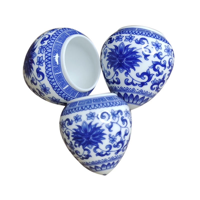 景德镇青花瓷缠枝莲画眉鸟食罐鸟杯鸟缸中号广笼杯竹子杯把鸟用品