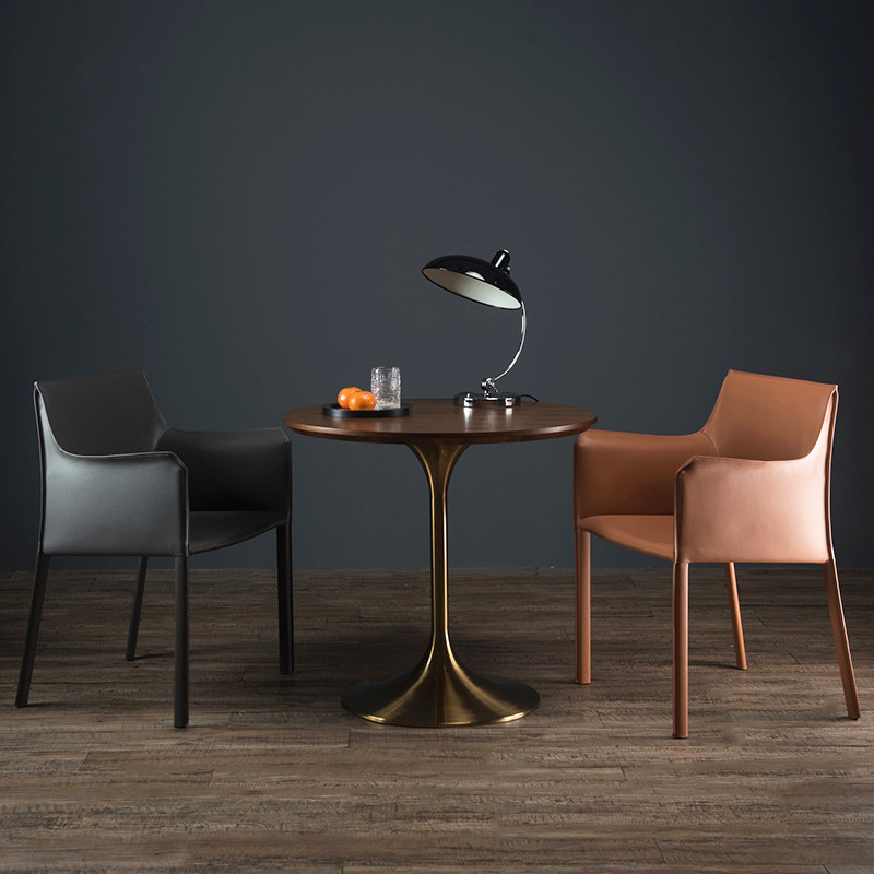 轻奢圆桌家用小户型郁金香胡桃木餐桌金脚咖啡桌美式洽谈小圆桌子