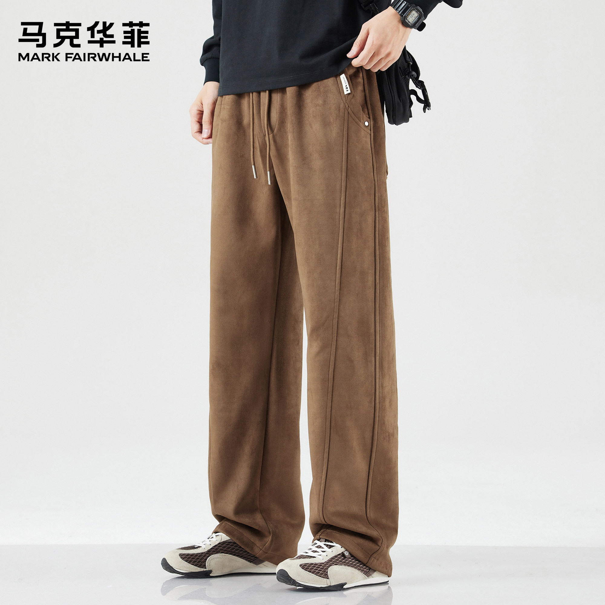 马克华菲休闲裤男款春季潮牌美拉德复古高街重磅拼接抽绳宽松卫裤,男装,休闲裤,淘宝优惠券,粉丝福利购,淘宝优惠卷