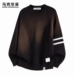马克华菲卫衣男生新款 复古条纹拼接肌理感重磅圆领上衣服 潮牌美式